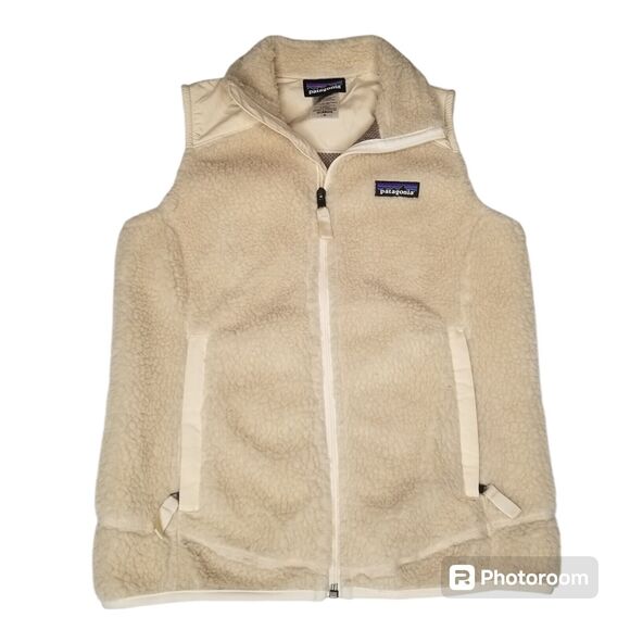 PATAGONIA Classic Retro X Zip Synchilla Sherpa Fleece Womens Small Beige Vest - Picture 1 of 9